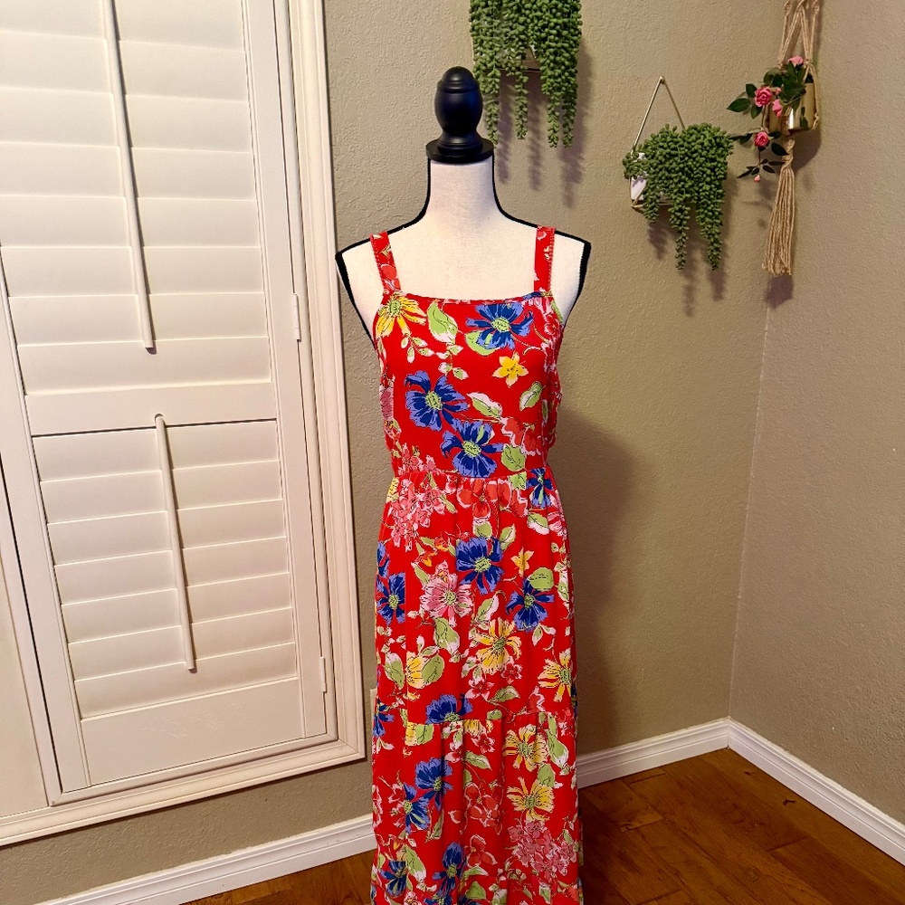 Jessica Simpson Red Floral Backless Maxi Dress